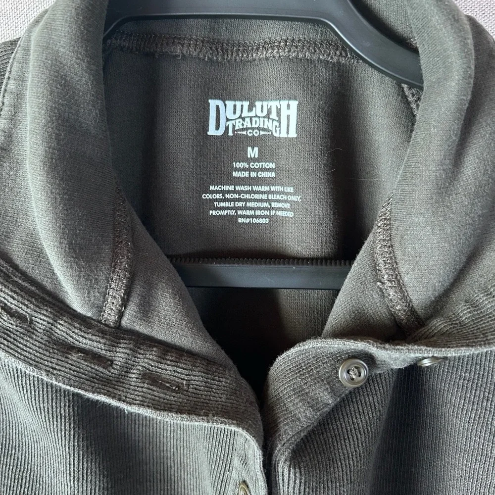 Duluth Trading‎ Co Mens Ribbed Cotton Henley Mock Neck Pullover Olive Green Sz M